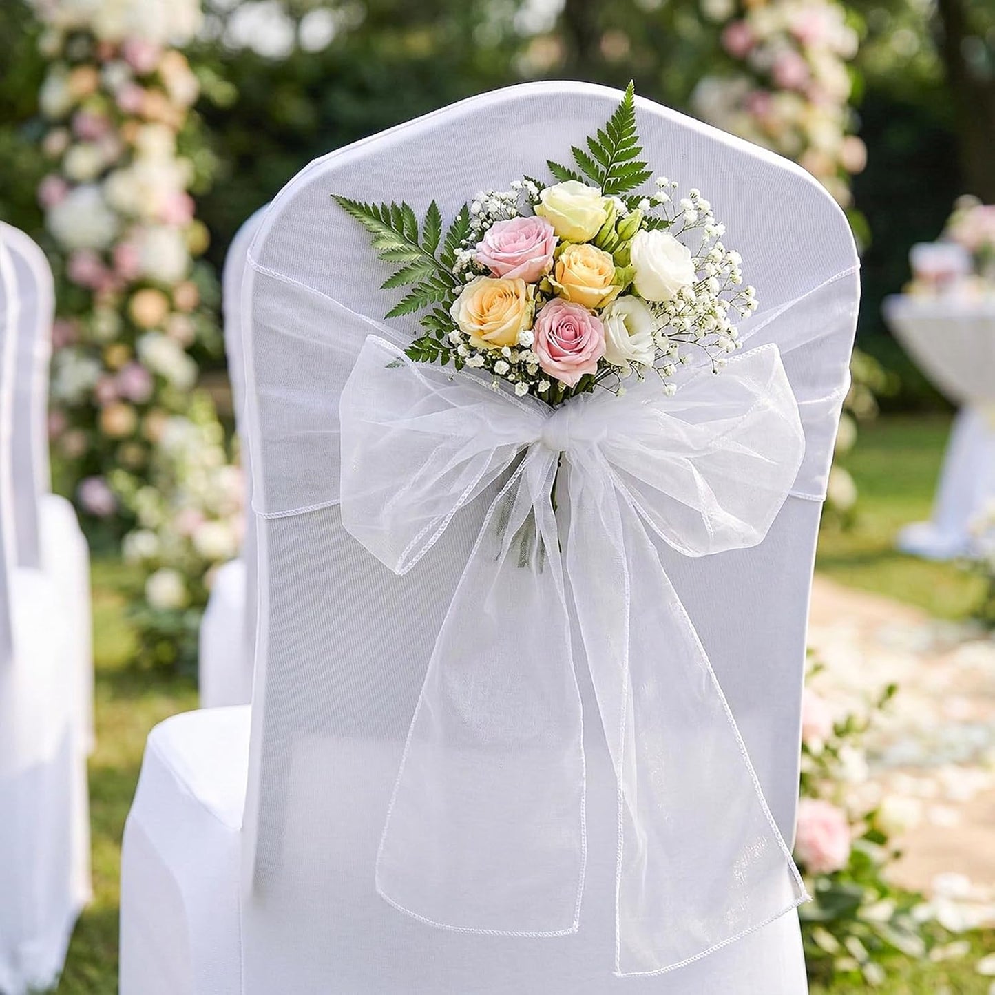 Tosnail Organza Chair Sashes - 30 Pack Tulle Bows for Weddings & Parties | 108 x 6.7 Inches, White