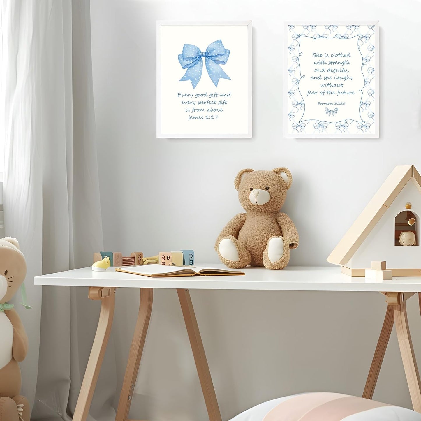 LARTSFRO Coquette Blue Bow Wall Art Decor - Inspirational Christian Posters for Teen Girls | 12x16 Inch Set of 4 Unframed