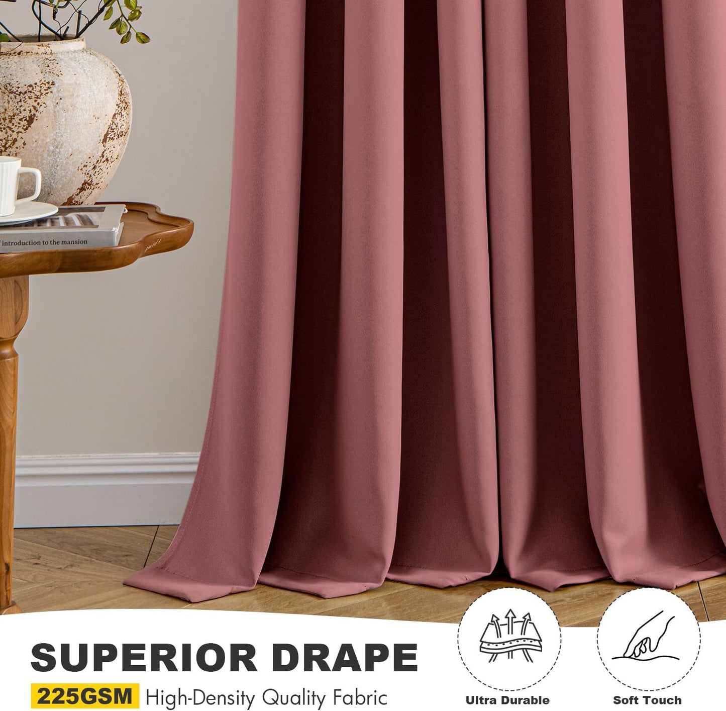 MIULEE Dusty Rose Blackout Curtains - Thermal Insulated Room Darkening Drapes | 63 Inch, 2 Panels