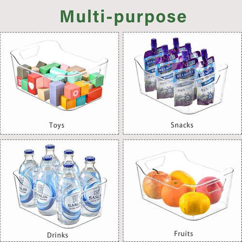 Clear Plastic Storage Bins by [Brand Name] - 12 Pack Pantry Organizers with Handles for Kitchen & Bathroom