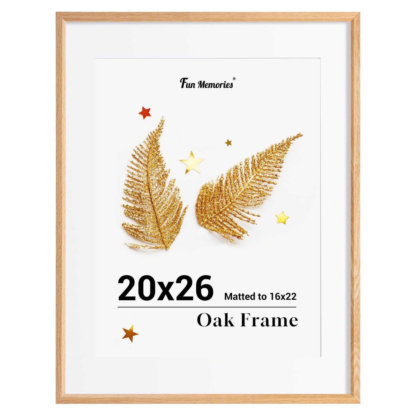 Fun Memories 20x26 Oak Picture Frame for Wall, 20x26 Frame with Matted to 16x22, Solid Wood Picture Frames for Wall Art Photo and Prints (Natural, 1 Pack)