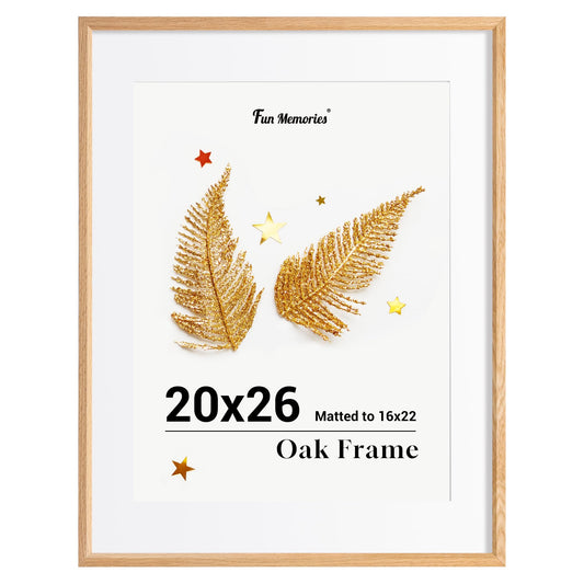 Fun Memories 20x26 Oak Picture Frame for Wall, 20x26 Frame with Matted to 16x22, Solid Wood Picture Frames for Wall Art Photo and Prints (Natural, 1 Pack)