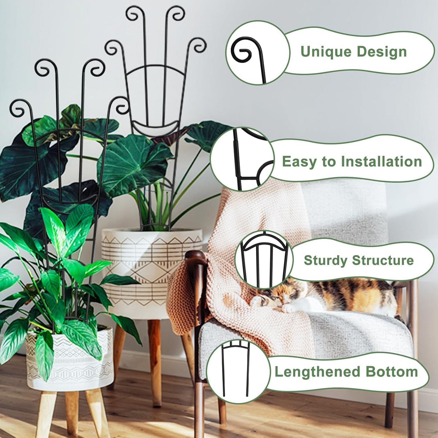 Monstera Plant Support Stakes by [Brand Name] - Durable Metal Trellis for Indoor Climbing Plants | 32.6in, 2-Pack