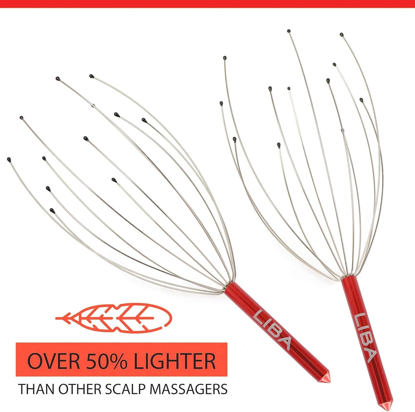LiBa Scalp Massager Tool - 2-Pack Gentle Hair Scratcher for Pain-Free Massage | Red Rubber Beads