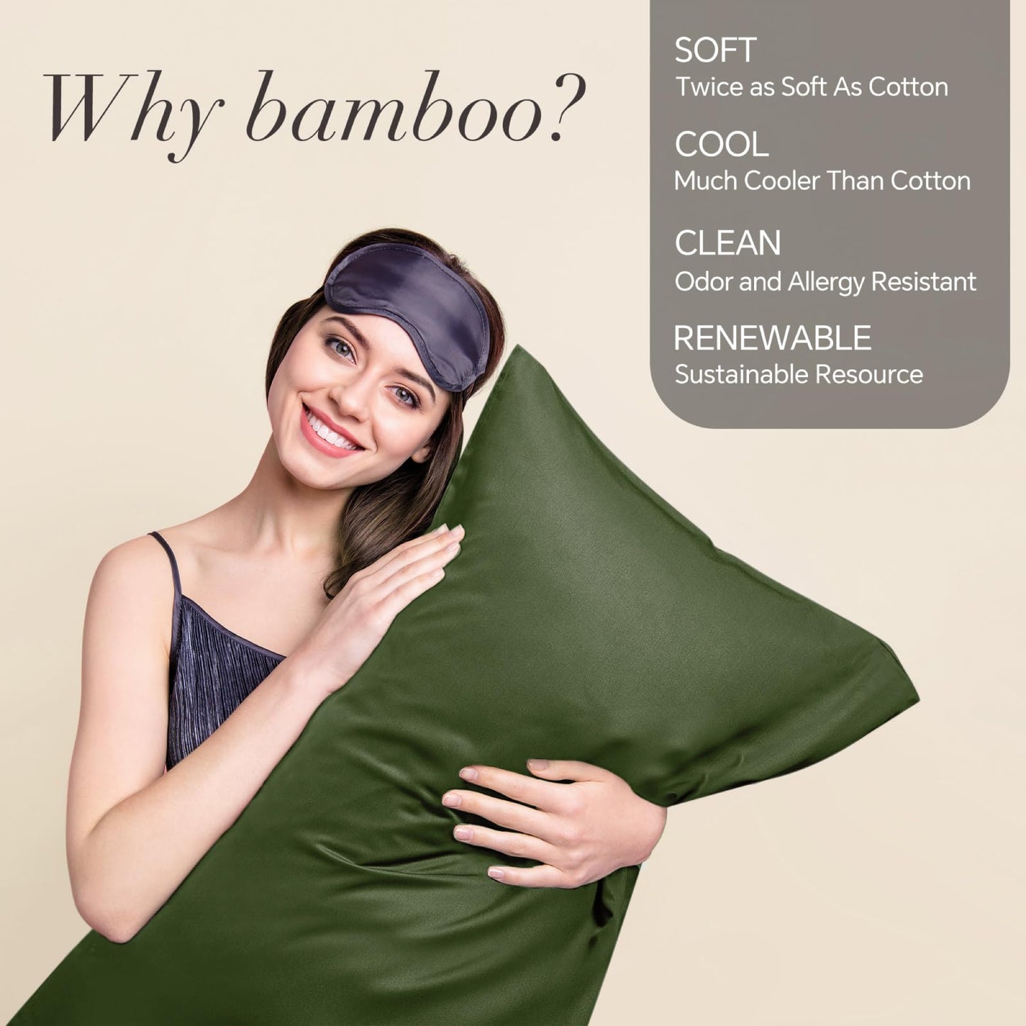 BEDELITE Body Pillow Cover, Rayon Made from Bamboo, Cooling Body Pillow Pillowcase for Hot Sleepers and Night Sweats, Breathable & Silky Soft Full Long Pillow Case Cover (Olive Green, 20x54 Inches)