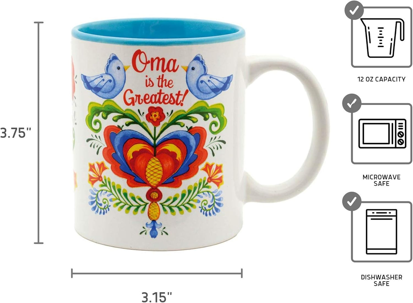 12 oz. Ceramic Coffee Mug - 'Oma is the Greatest' Multicolor Gift for German & Dutch Grandmas