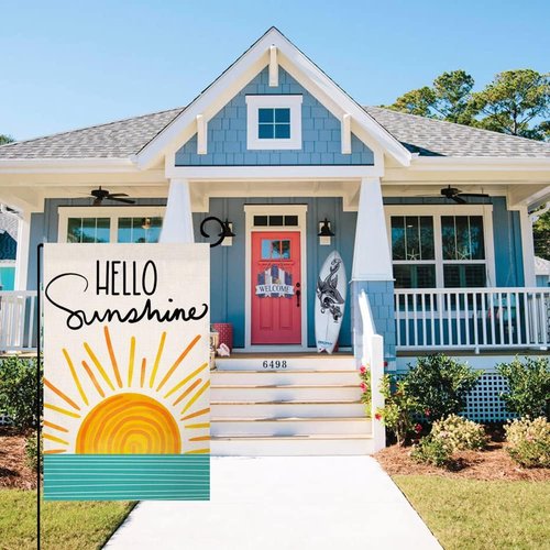 Hello Sunshine Summer Garden Flag - 12x18 Double-Sided Burlap Decor for Farmhouse Yard