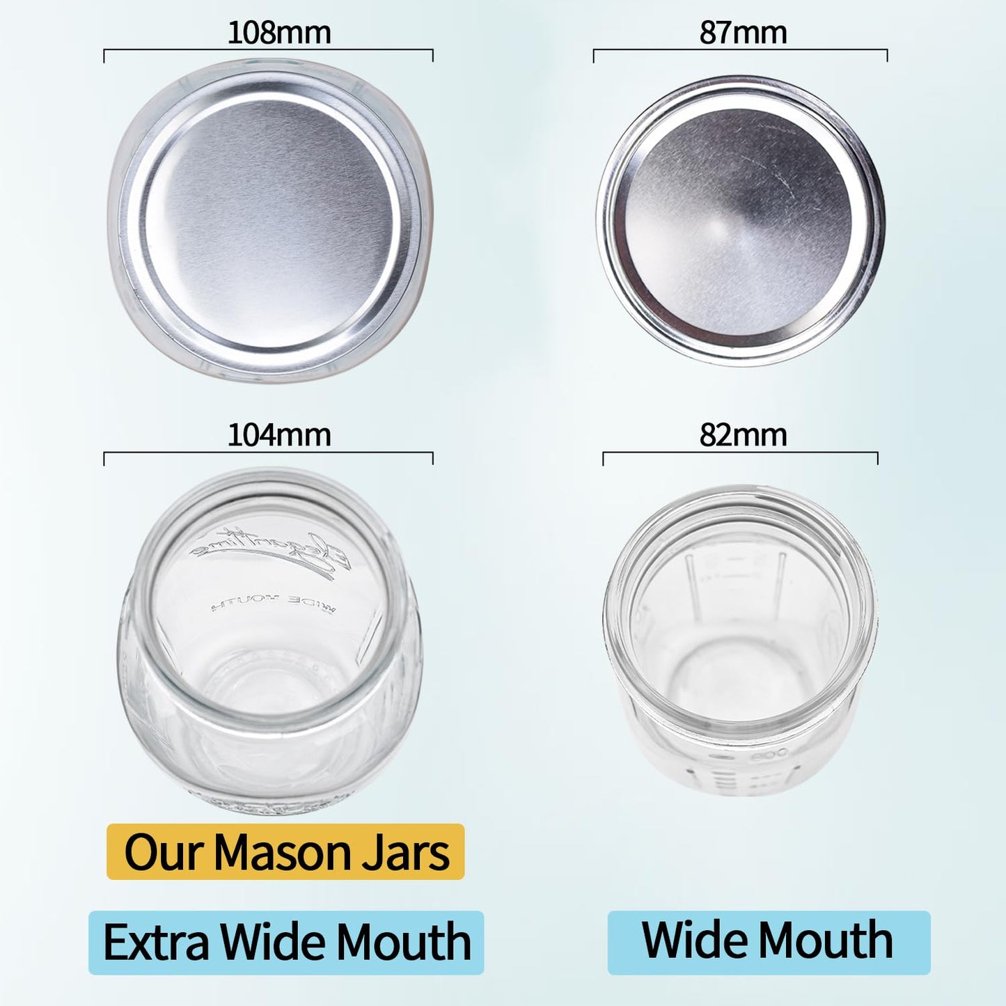 eleganttime 128 oz Mason Jars Extra Wide Mouth 2 Pack, 1 Gallon Glass Large Jars with Airtight Lid, Safe for Food Storage,Curing, Fermentation and Preservation(Not standard wide mouth)