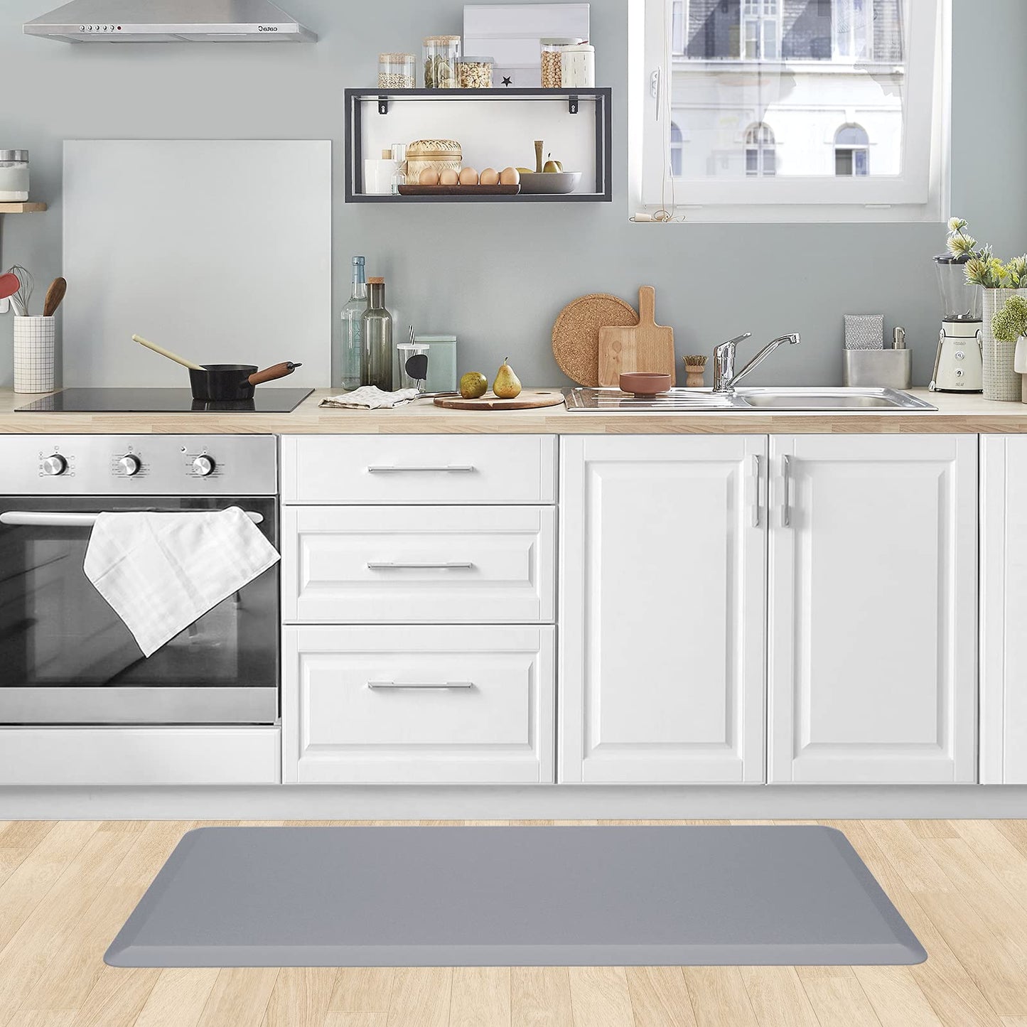 KitchenClouds Kitchen Mat Cushioned Anti Fatigue Kitchen Rug 17.3"x39" Water Resistant Non Slip Kitchen Rugs and Mats Standing Desk Mat Comfort Floor Mats for Kitchen House Sink Office (Grey)