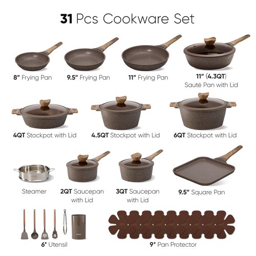 CAROTE 31pcs Pots and Pans Set Non Stick, Cookware Set Pots and Pans Induction Cook Ware, Nonstick Kitchen Cooking, PFOA Free