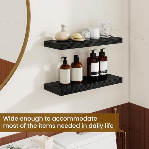 Dreamland Floating Shelves - 20-Inch Rustic Black Wooden Wall Shelves for Bathroom, Bedroom & Kitchen | Set of 2