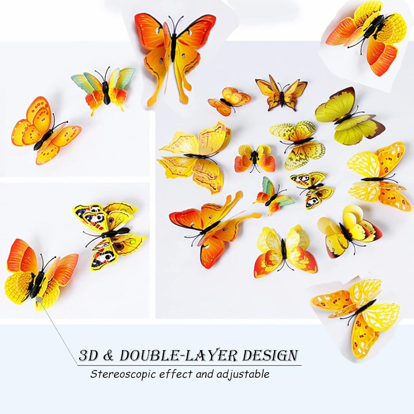 OPSEAM 3D Butterfly Wall Decor - 48 PCS Magnetic Stickers for Party Decorations (Gold)