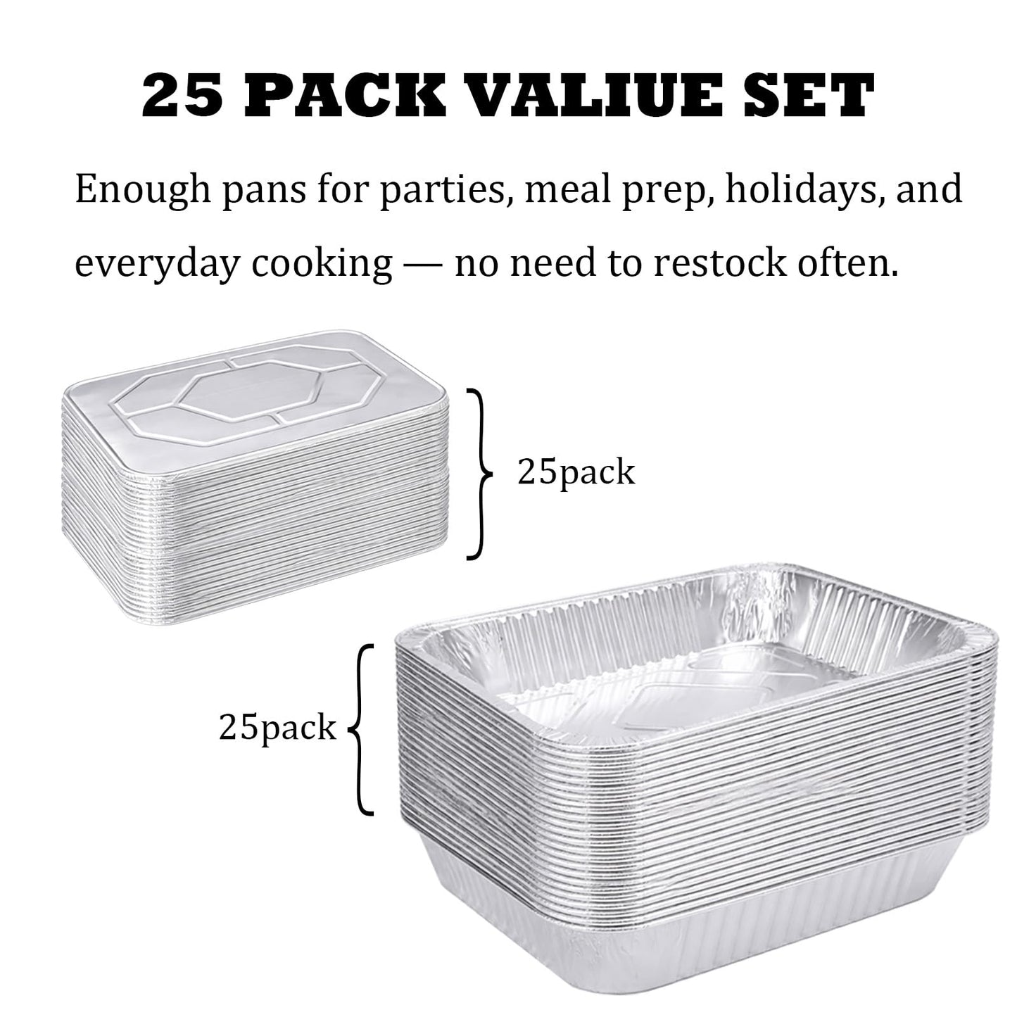 Livizaria Disposable Aluminum Foil Pans 9×13 with Lids – Durable Foil Baking Pans for Meal Prep, Casseroles & Food Storage – Oven & Freezer Safe Deep Pans for Parties, Catering & BBQ (25 Pack)