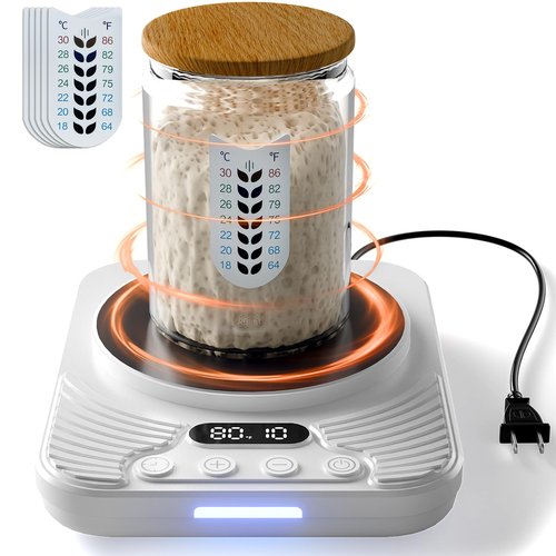 Banyaa Sourdough Starter Warmer with Temp Strips - Precise Thermostat (70-110°F), Intelligent Memory & 24H Timer, Bread Baking Supplies Tools (White)