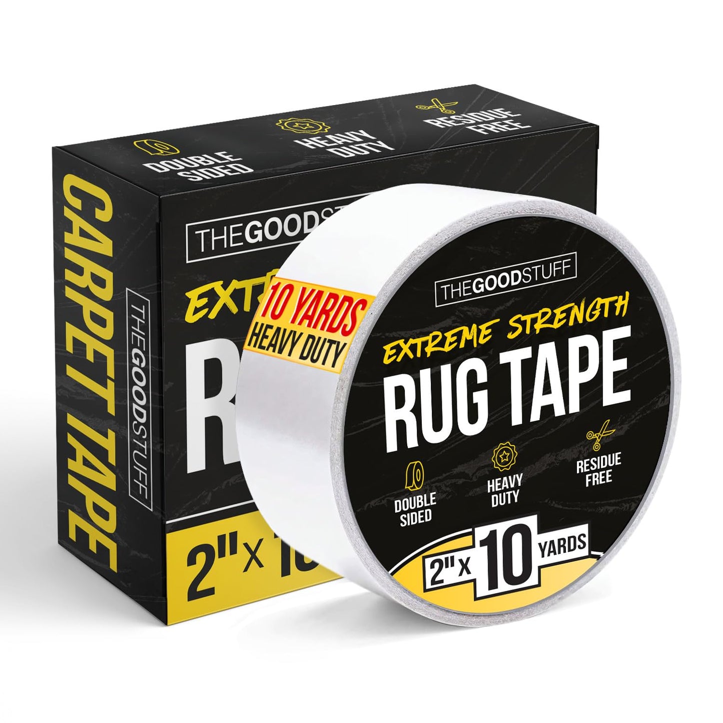 The Good Stuff Double-Sided Carpet Tape - Heavy-Duty Non-Slip Gripper for All Floors | 2"x10yd, No Residue