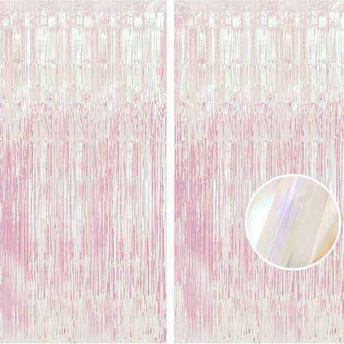 BRAVESHINE Iridescent Foil Fringe Backdrop - 2 Pack 3.2x6.5ft Holographic Tinsel Streamers for Birthday & Party Decor
