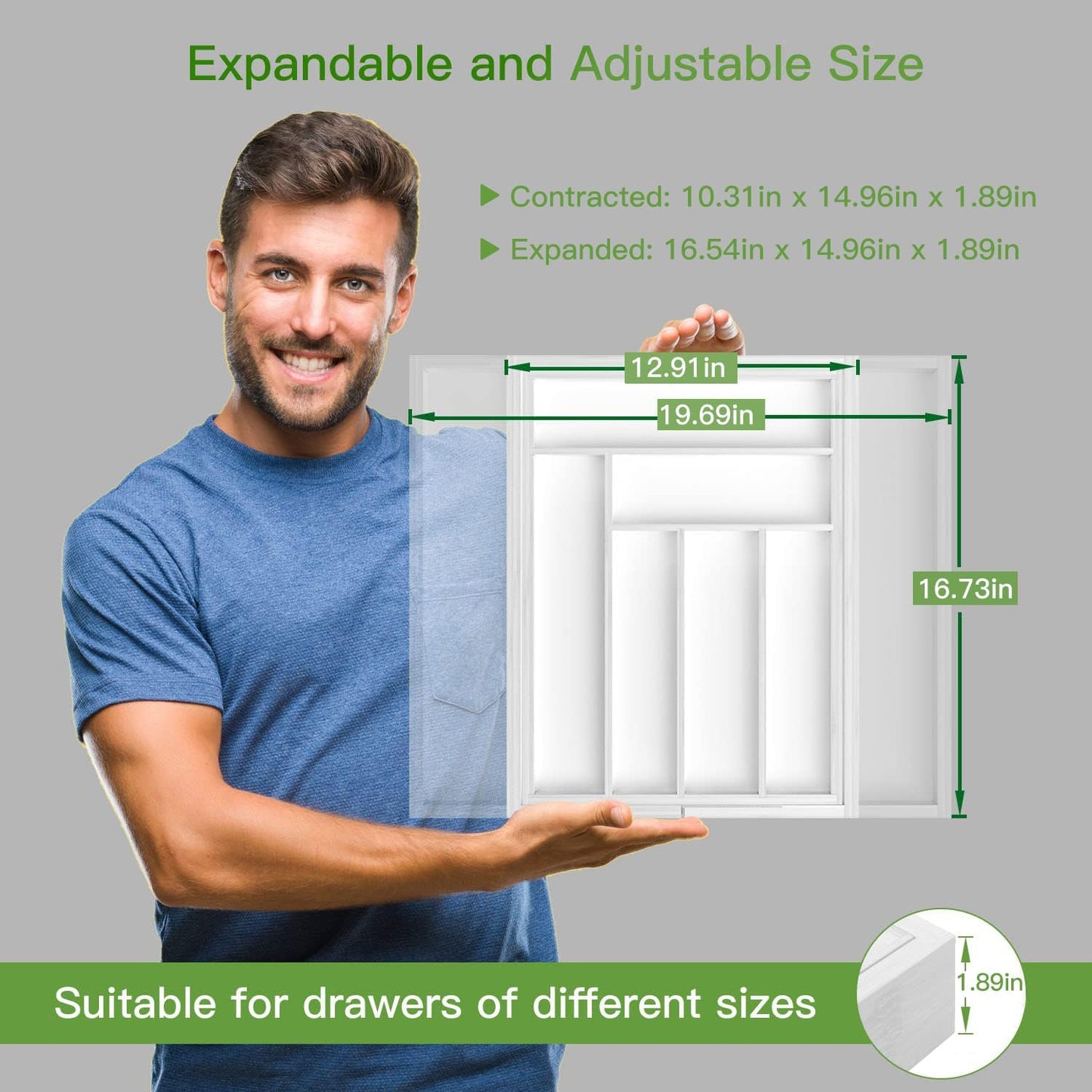 Pipishell Bamboo Drawer Organizer - Adjustable Utensil Holder & Cutlery Tray | White Wood Dividers
