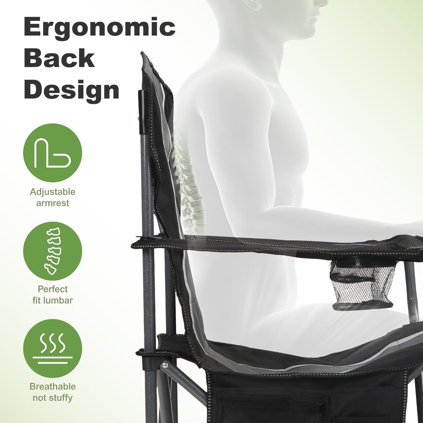 LET'S CAMP Oversized Camping Chair - Heavy Duty 350 LBS Capacity, 2 Pack with Cup Holder & Storage Bag | Grey