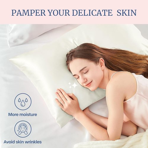 BEDELITE Satin Pillowcase - Super Soft & Cooling for Hair and Skin | 2 Pack, Standard Size 20"x26", Ivory