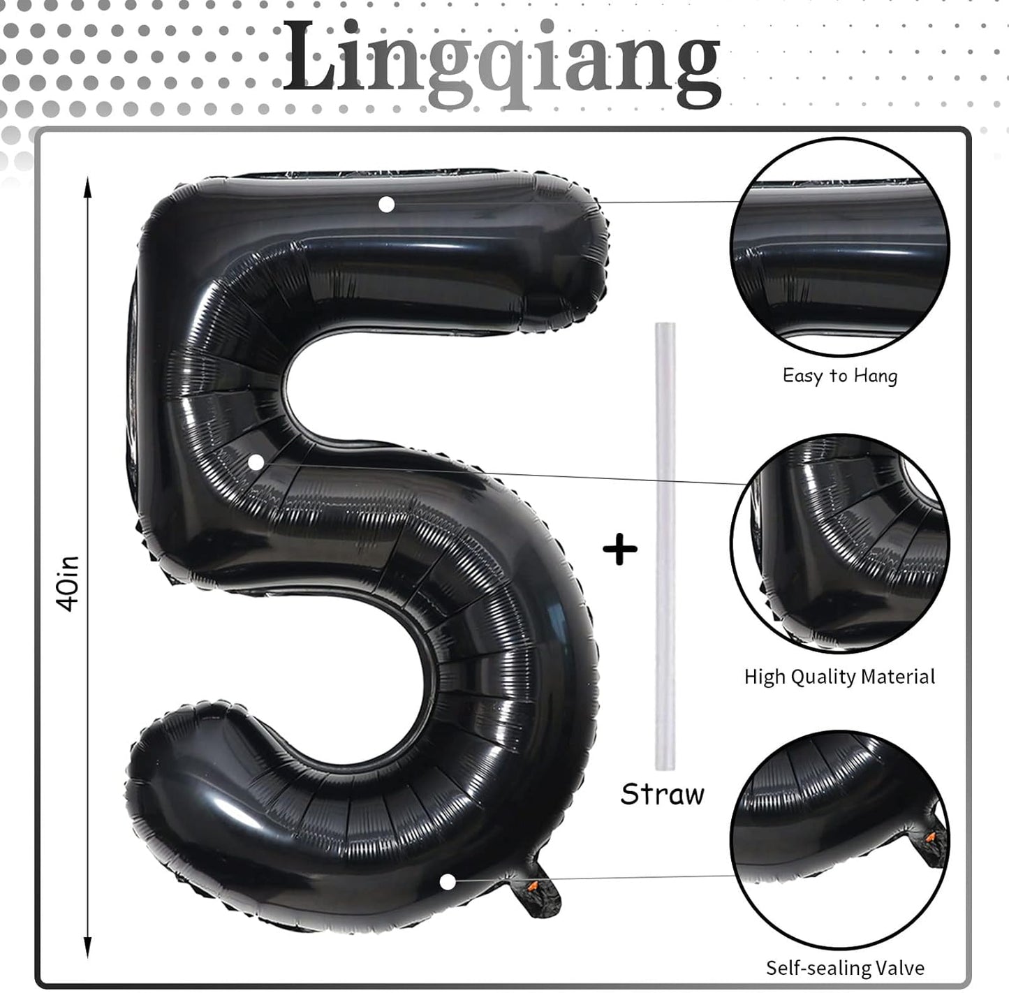 Skiennix 40-Inch Large Foil Number 5 Balloon - Self-Inflating Helium Decoration for Birthdays & Anniversaries
