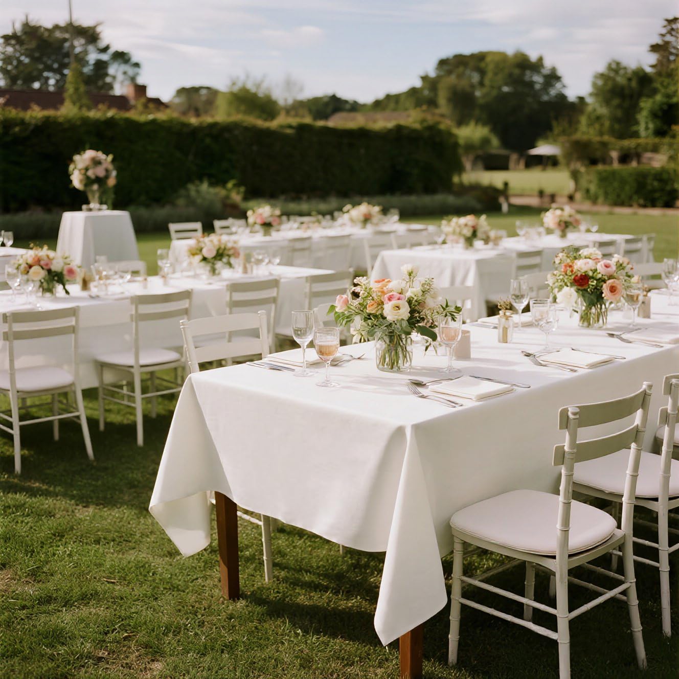 Kachanaa 2 Pack White Rectangle Polyester Table Cloth 70 x 120 Inch, Suitable for 6-8 Ft Rectangle Tables, Wrinkle Resistant Washable Table Cover for Dining, Wedding, Party, Banquet and Camping