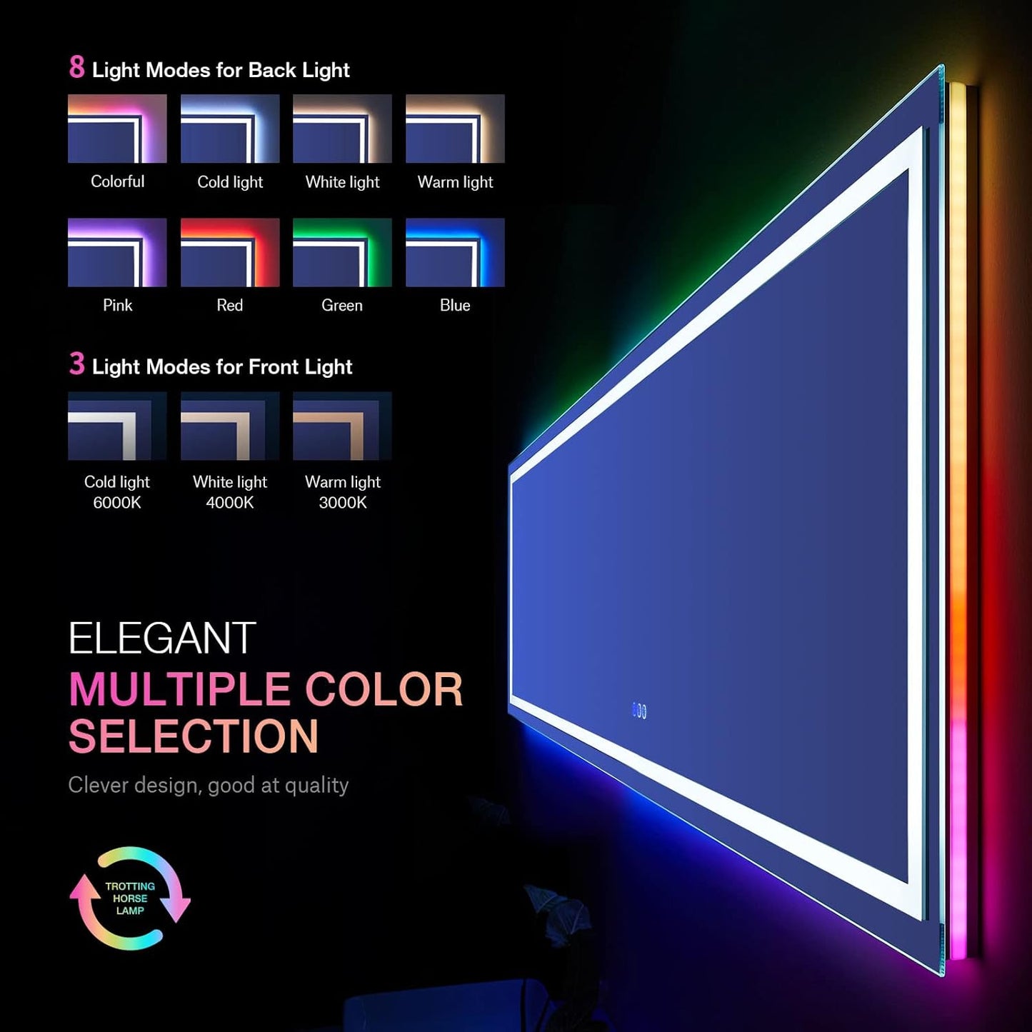 LOAAO RGB LED Bathroom Mirror - 84x32 Inch, Dimmable, Anti-Fog, Colorful Light Modes, Tempered Glass
