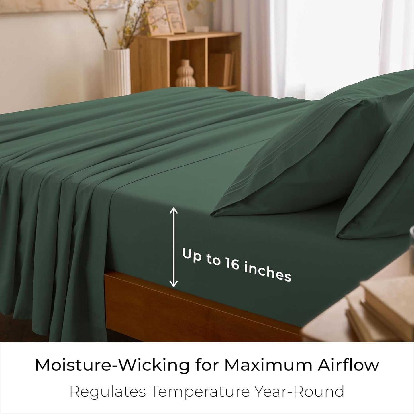Mellanni Queen Sheets Set - 4 PC Hotel Luxury Bedding | Extra Soft, Cooling, Wrinkle-Resistant (Emerald Green)