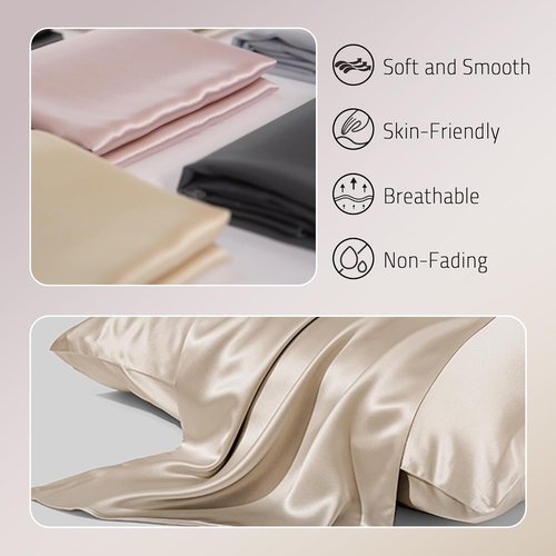 Gabire Mulberry Silk Pillowcases - Set of 2 Real Silk for Hair & Skin, Champagne, Standard (20"×26")