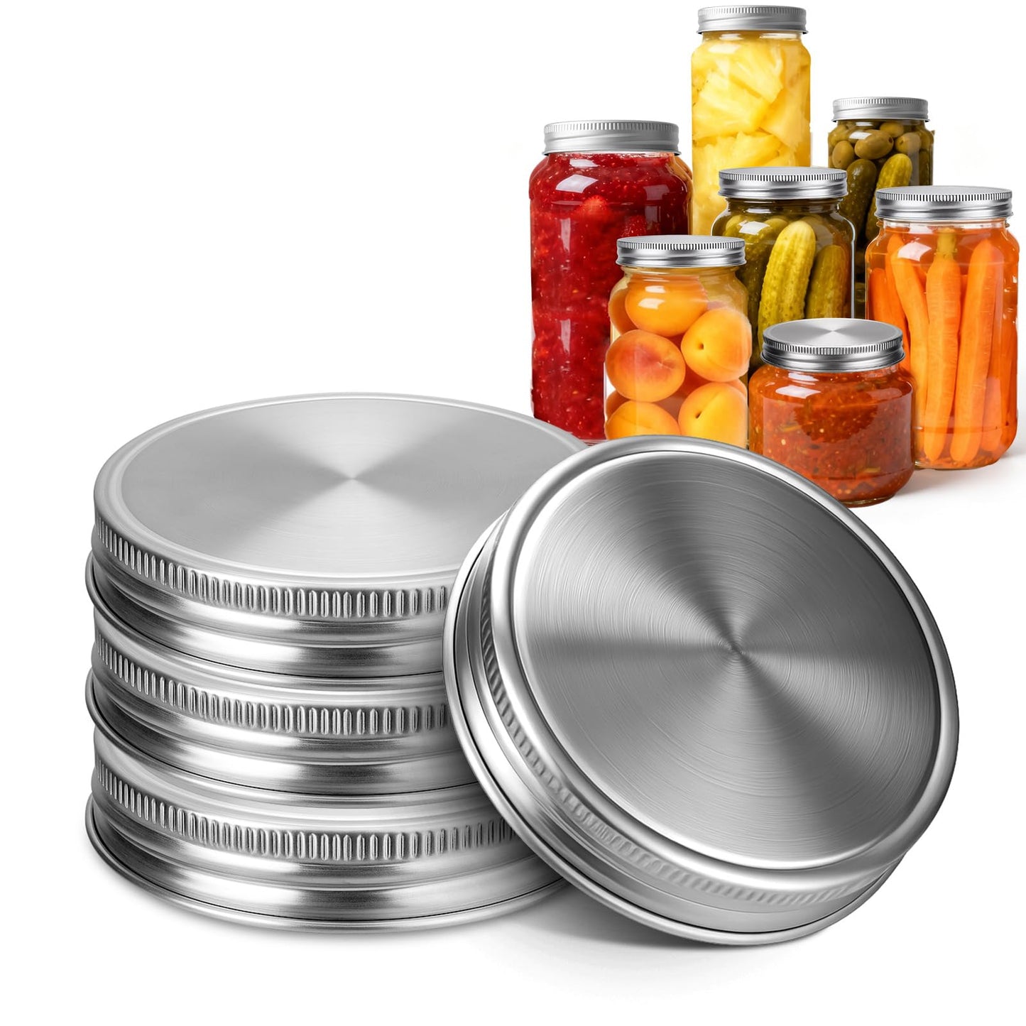 Palksky Mason Jar Lids Stainless Steel for Regular Mouth Mason Jar Lids, 4Pcs Rustproof Mason Jar Caps/Tops - Leakproof & Dishwasher Safe