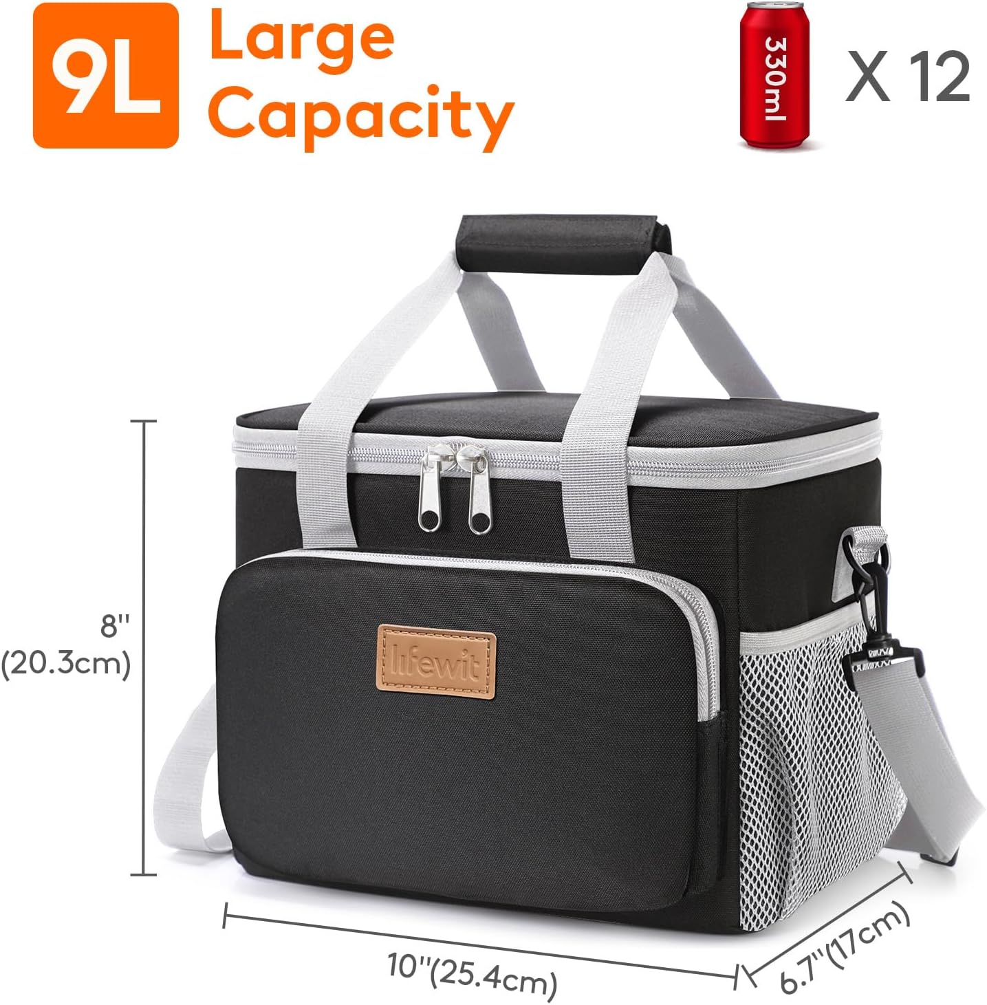 Lifewit Insulated Lunch Bag - Soft Cooler Tote for Adults | 12-Can Capacity in Gray and Black