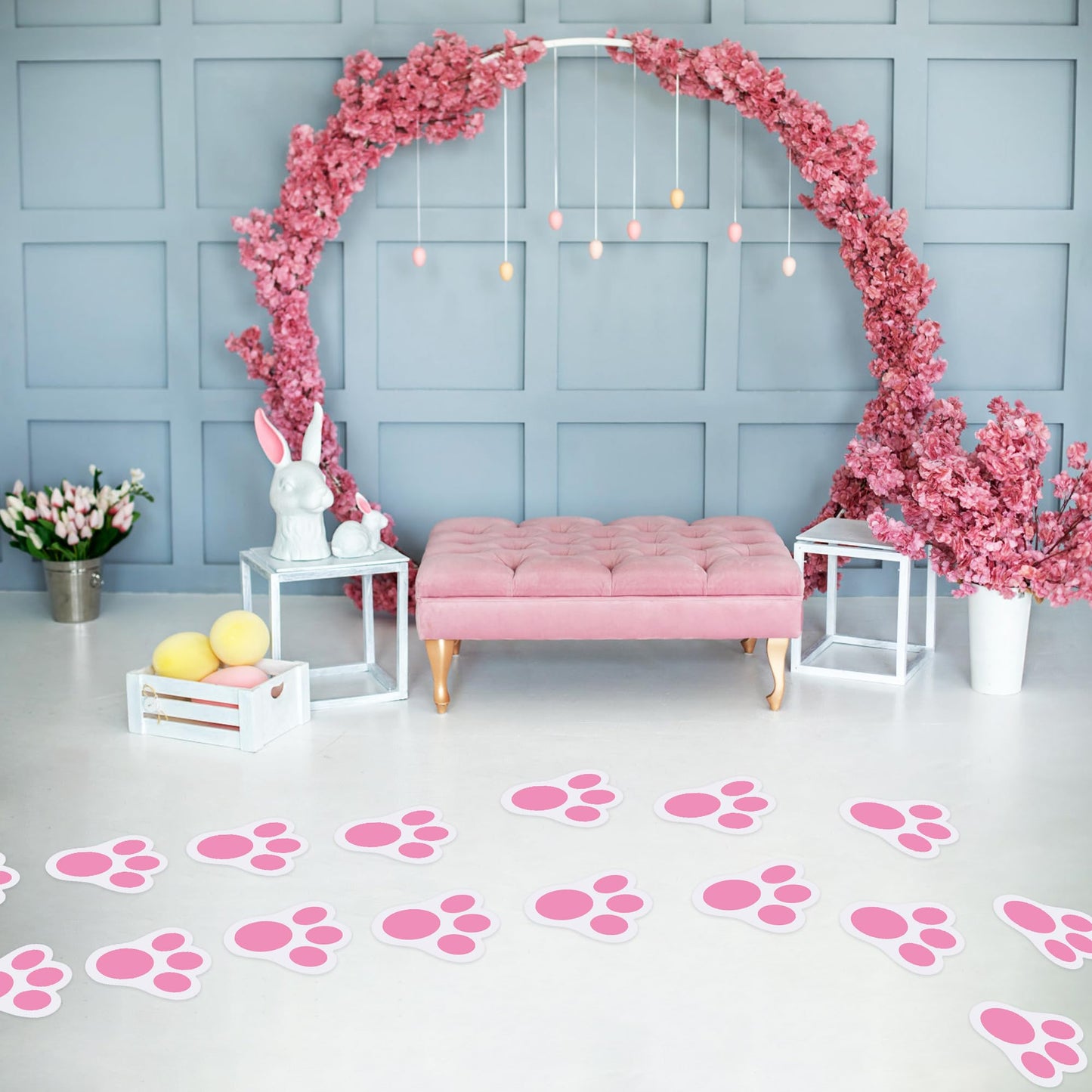 Wonmon 80 PCS Removable Easter Bunny Paw Prints Stickers, Easter Bunny Feet Stickers Rabbit Paw Decal Bunny Paw Print Clings for Home Office Classroom Floor Easter Party Favor Decorations