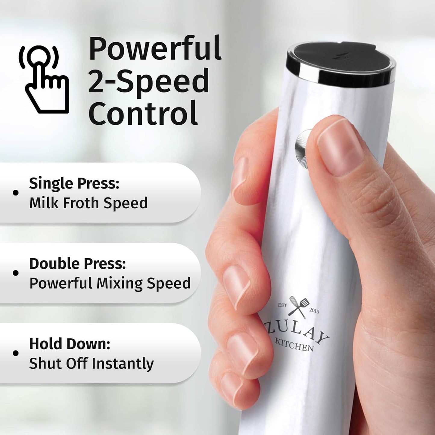 Zulay Kitchen Rechargeable Milk Frother - Powerful 2-Speed Motor, Waterproof, 2000mAh Battery | White Marble Drink Mixer for Lattes, Cappuccinos & Matcha