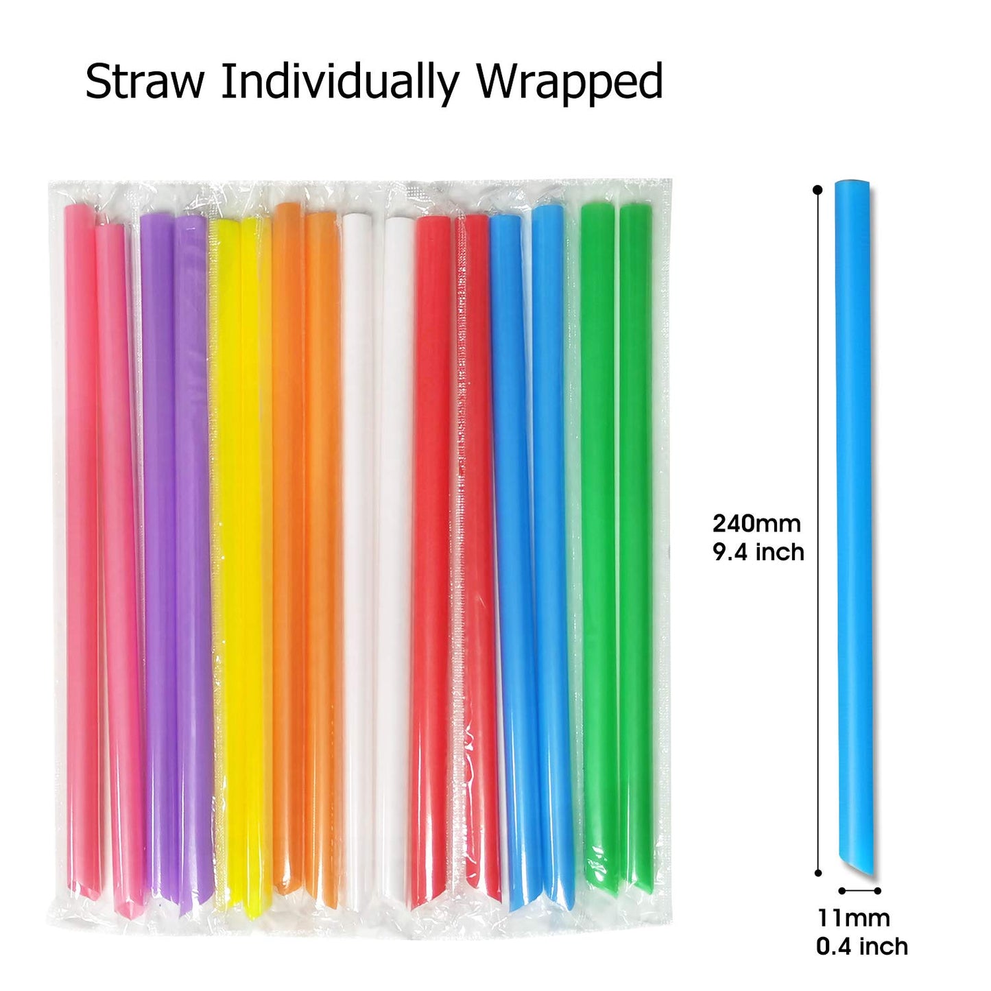 MYJIE 400 Pcs Jumbo Smoothie Straws Boba Straws,Individually Wrapped Multi Colors Disposable Plastic Large Wide-mouthed Milkshake Bubble Tea Drinking Straw(0.43" Diameter and 9.45" long) (400PCS)