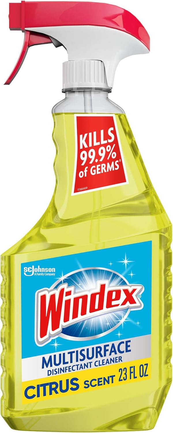 Windex Multipurpose Cleaner - Citrus Fresh Disinfectant Spray | 23 Fl Oz Leak-Proof Bottle