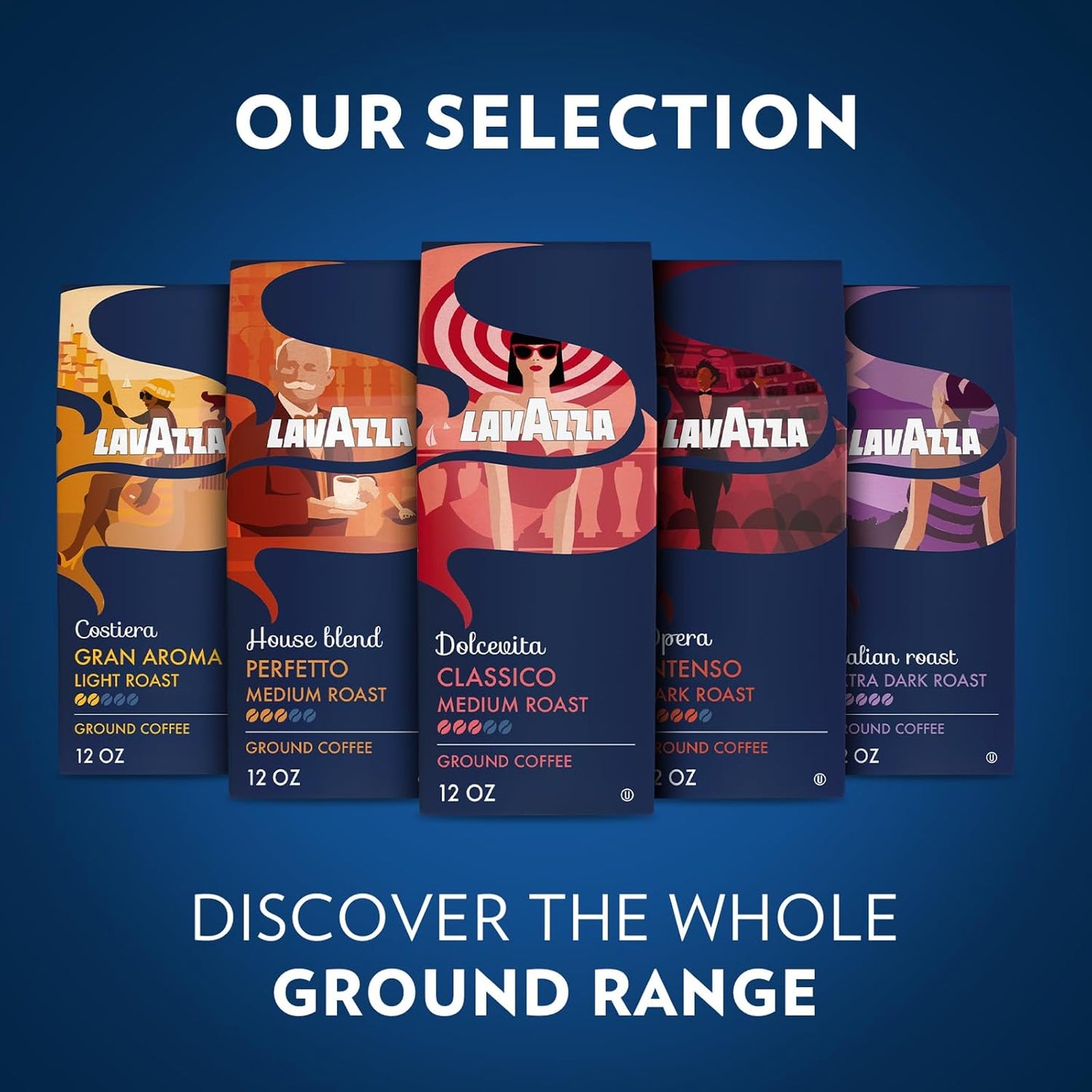 Lavazza Costiera Gran Aroma Ground Coffee - Smooth Light Roast, 100% Arabica, 12oz Bag | Ideal for Drip Brewers