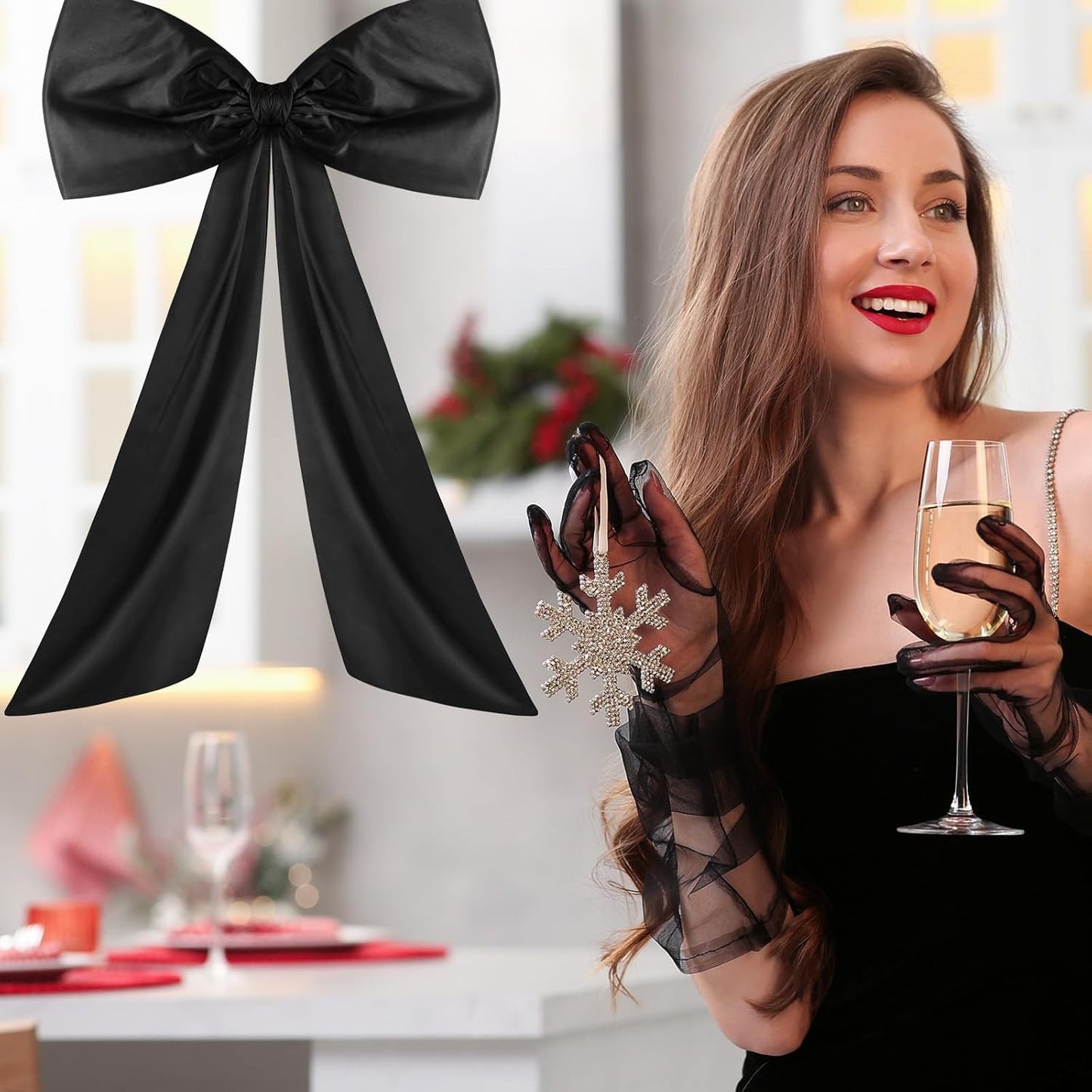 Wavwavw Large Black Bow Decor - Giant Satin Ribbon Tie for Birthday & Wedding | 24 x 36 Inches