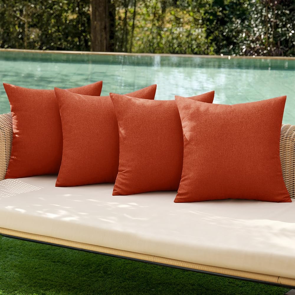 MIULEE Decorative Burnt Orange Throw Pillow Covers - Waterproof Linen Cushion Cases | 18x18 Inch, Set of 4