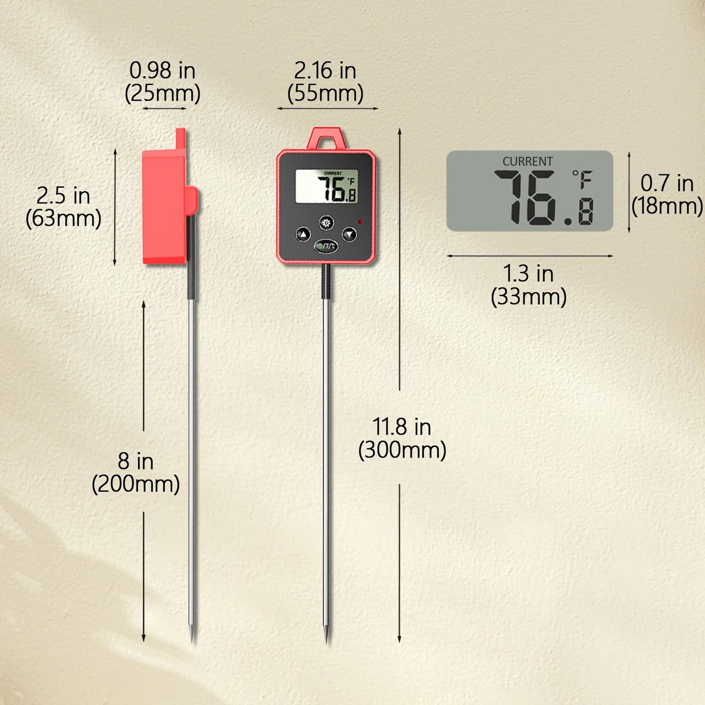 Timloon Digital Candy Thermometer with Pot Clip, Backlight LCD, 8" Long Probe, Temperature Alarm, ℃/℉ Switch, Instant Read Kitchen Thermometer for Cooking, Baking, and Candy Making
