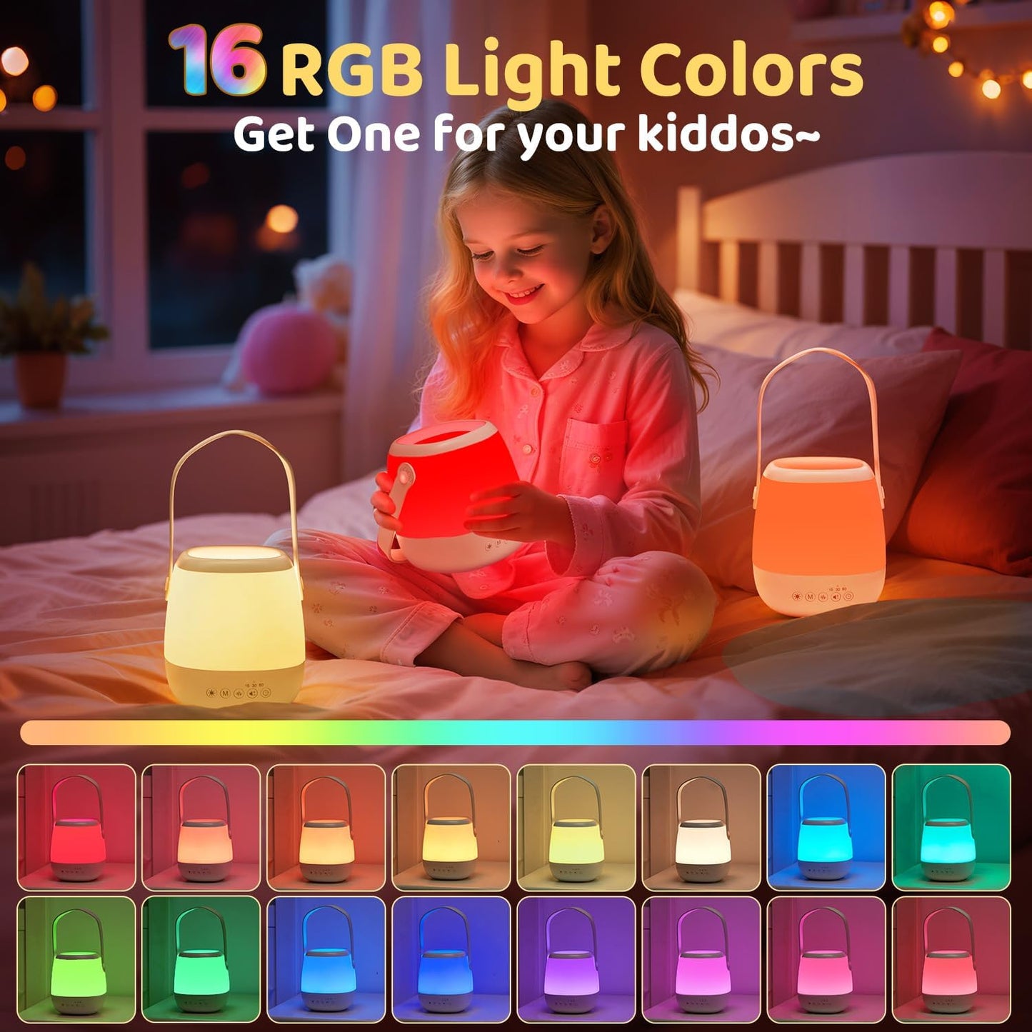 Skiennix Baby Night Light Sound Machine - 35 Colors & 12 White Noises | Portable USB Rechargeable Lamp