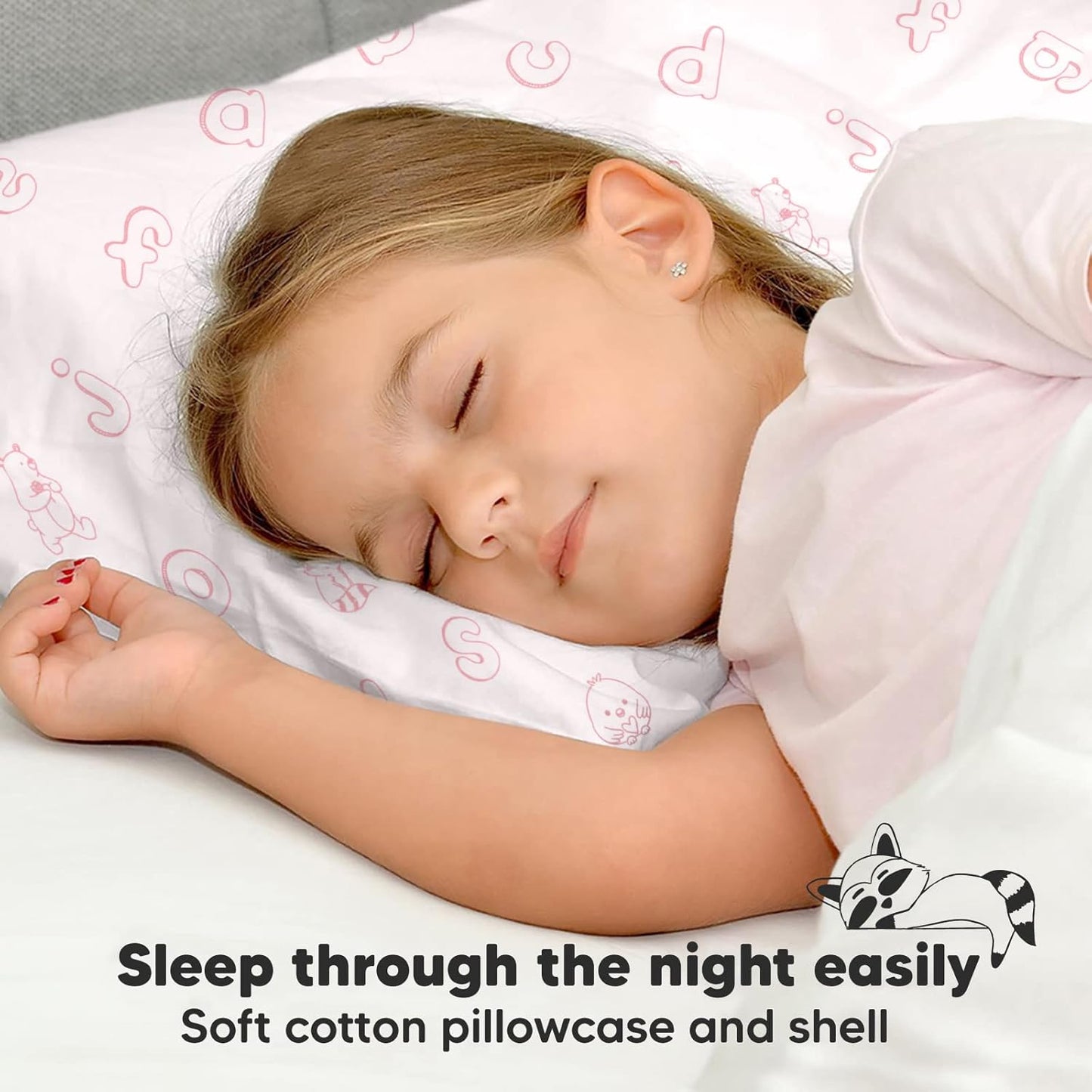 My Little Dreamy Toddler Pillow - Organic Cotton Travel Bed Pillow with Soft Pillowcase | 13x18, Machine Washable, Ages 2-5 (ABC Land Rose)