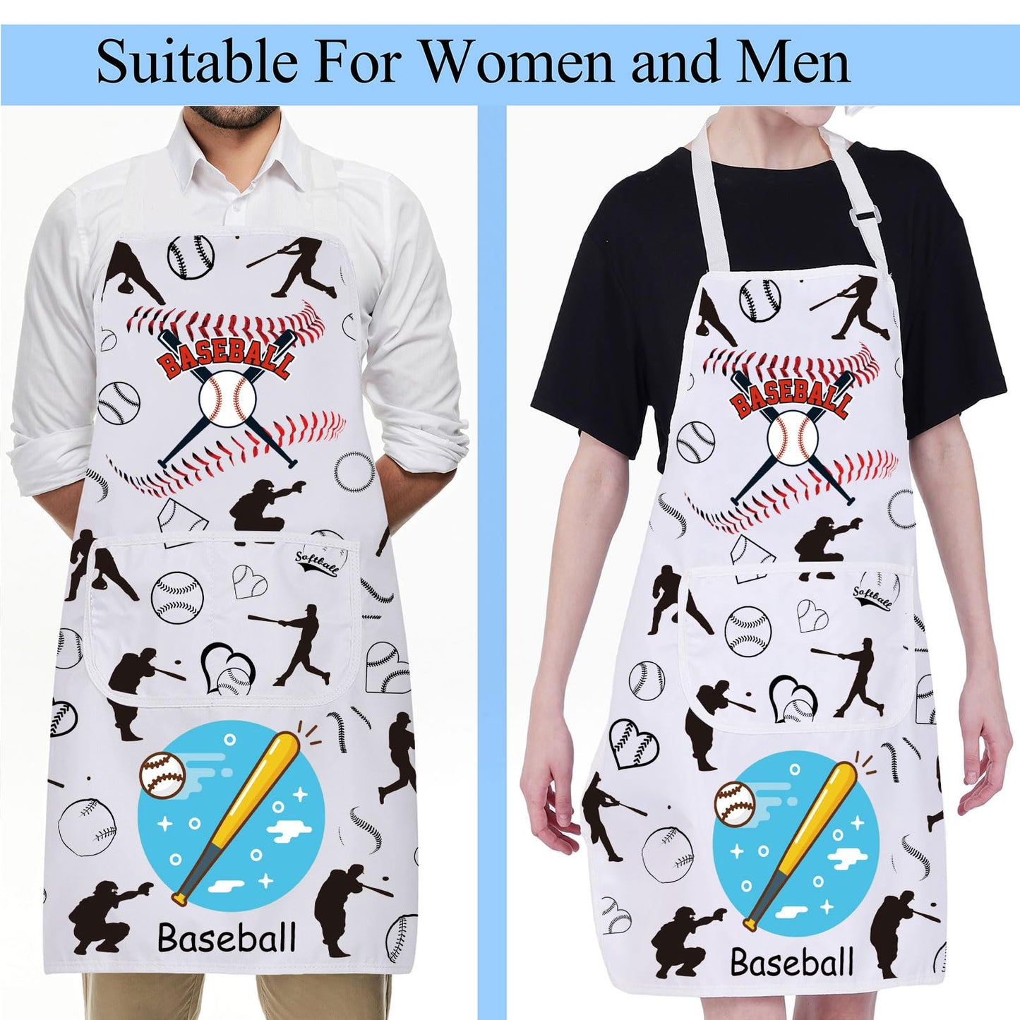 FUSTMW Baseball Apron with Pockets Baseball Gifts for Baseball Lovers Apron Baseball Cooking Kitchen Baking Chef BBQ Apron (Baseball Apron)