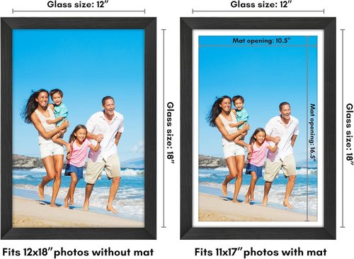 Americanflat 12x18 Poster Frame - Shatter-Resistant Glass for 11x17 or 12x18 Photos - Hudson Collection - Black
