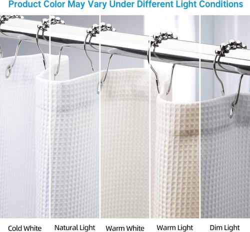 AmazerBath White Fabric Shower Curtain - Heavy Duty Waffle Design | Premium Polyester, 72x72 Inches