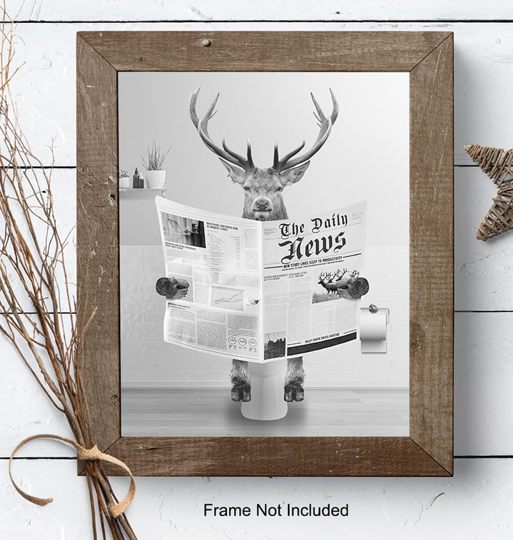 Skiennix Bathroom Wall Art | Deer & Elk Hunting Decor | Funny Unframed Print for Men & Kids