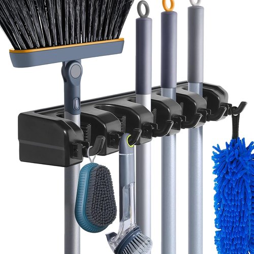 HYRIXDIRECT Broom Hanger - Heavy-Duty Wall Mount Organizer for Mops & Garden Tools | Ideal for Garage & Laundry Room