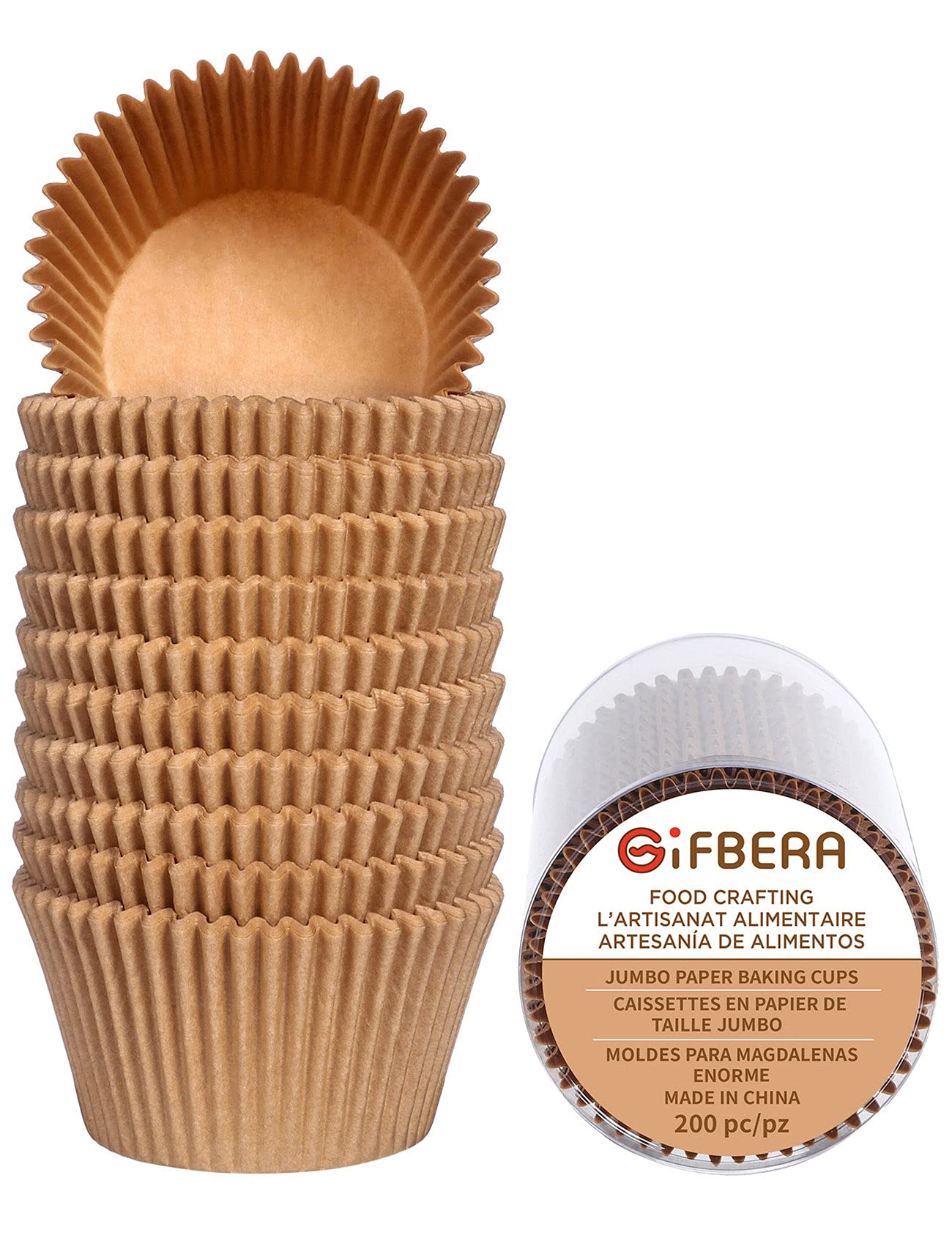 Gifbera Jumbo Cupcake Liners Greaseproof Paper 200 Count - Food Grade Odorless Muffin Baking Cups Cupcake Wrappers for Wedding Birthday, Natural
