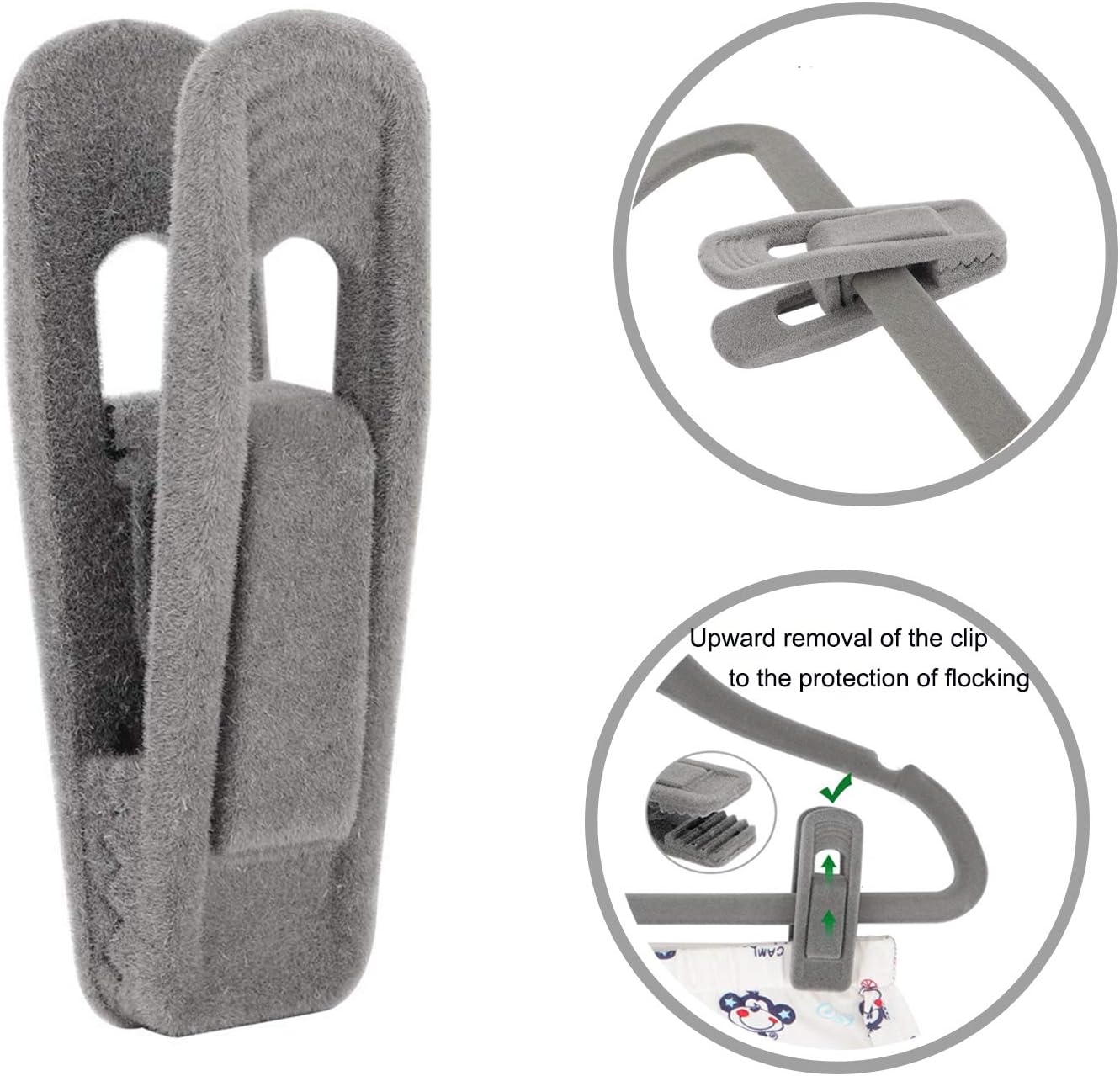 Tinfol Gray Velvet Hanger Clips - Non-Slip Flocked Clips for Pants & Skirts | 24 Pack, Strong & Durable