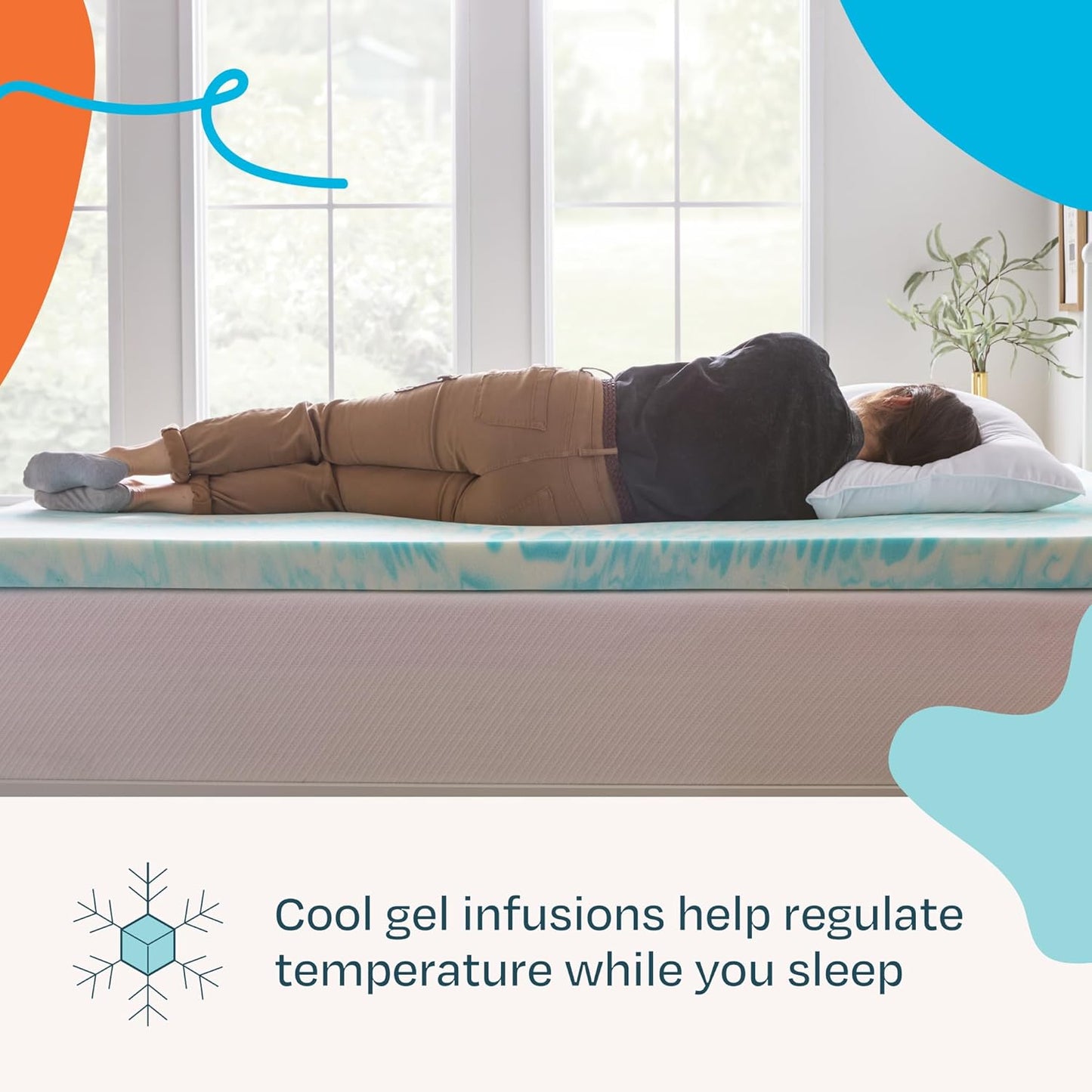 Linenspa 3 Inch Gel Memory Foam Mattress Topper - Cooling & Ventilated Queen Size - Pressure Relief & CertiPUR Certified