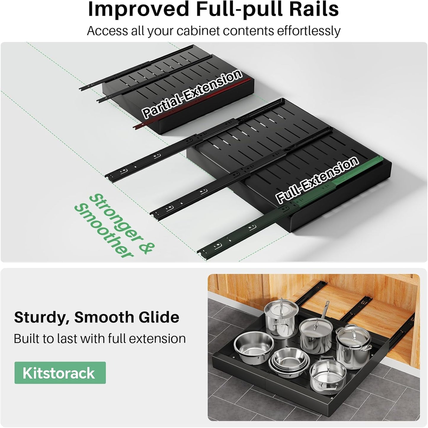 Skiennix Pull Out Cabinet Organizer - Expandable Heavy Duty Slide-Out Drawer (12"-20") for Kitchen & Bathroom Storage