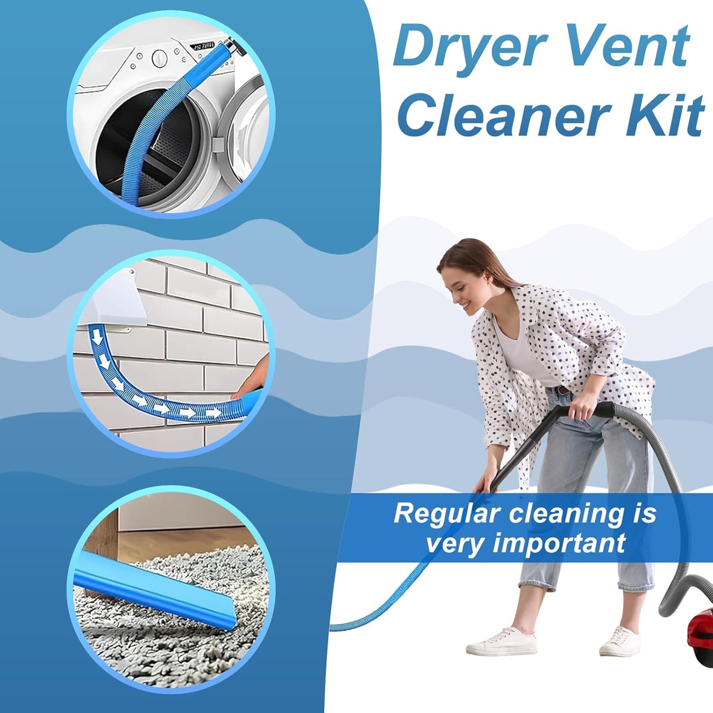 Upgraded Dryer Lint Vent Cleaner Kit - Flexible Vacuum Hose Attachment for Effective Lint Removal | Universal Deep Cleaning Brush for Clogged Ducts